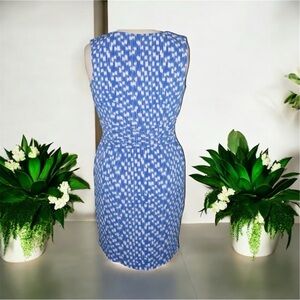 Ann Taylor Blue and White Sleeveless Wrap Midi Dress